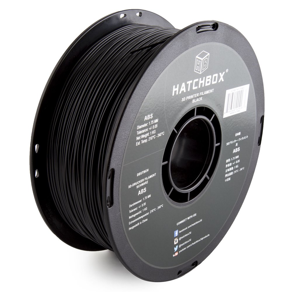 HATCHBOX 1.75mm Black ABS 3D Printer Filament 1kg Spool (2.2 lbs