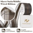 thumbnail image 2 of Brown Sheer Wired Ribbon with Satin Stripe 1-1/2" Brown Christmas Ribbon for Tree, Bows Making, Wreaths, Garland, Gift Wrapping, Wedding Decor, Thanksgiving Decor-Continous 10 Yards, 2 of 13
