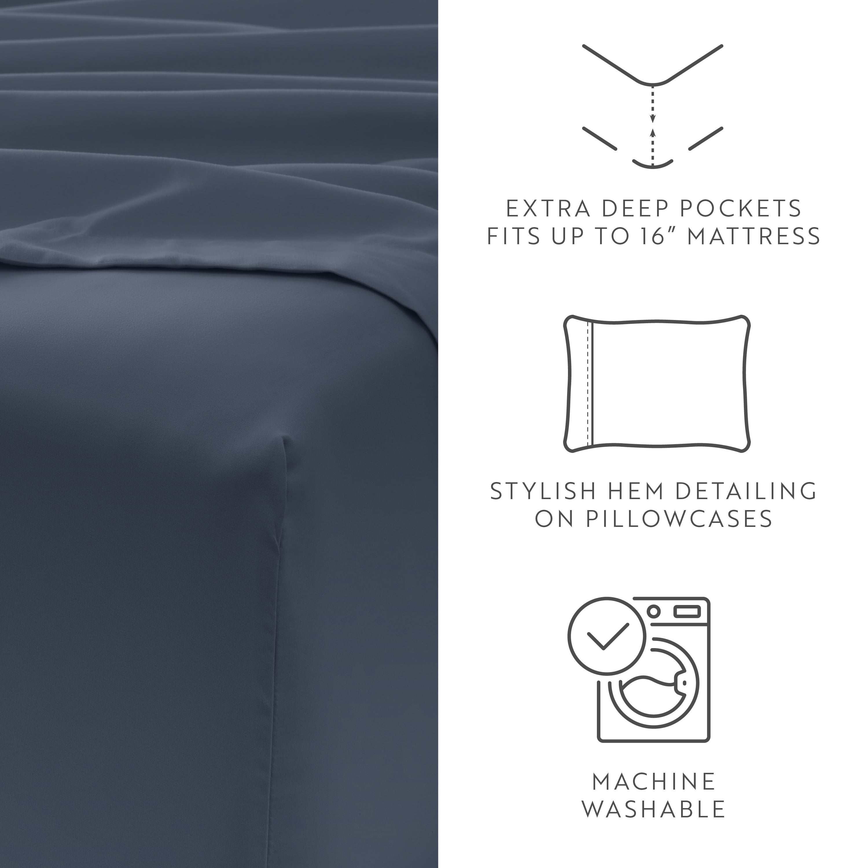 California King, Stone Solid Microfiber 6 Piece Bed Sheet Set, by Noble Linens
