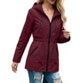thumbnail image 7 of Womens Rain Jacket Autumn Long Hooded Drawstring Waist Waterproof Pockets Raincoat, 7 of 7
