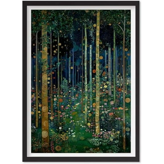 Gustav Klimt Wall Art, Gustav Klimt Poster, Gustav Klimt Modern Botanical Prints, Colorful Abstract Nature Wall Art, Forest Theme Home Decor, Vibrant Abstract Landscape Artwork