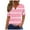 Pink, variant on Womens Summer Tops Casual Short Sleeve Button V Neck Shirts Wave Printed Cut-outs Plus Size Loose Top