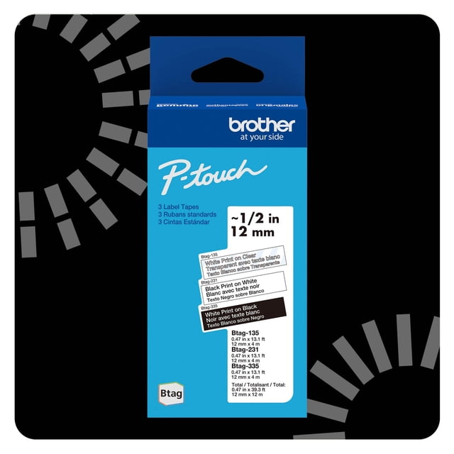 Label Tapes Brother Genuine Btag, paquete de 3 unidades, 12 mm x 4 m