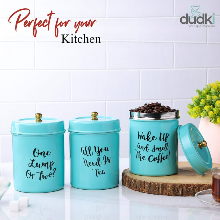 DUDKI New Farmhouse Kitchen Decor Canisters Set of 3-Tea,Food