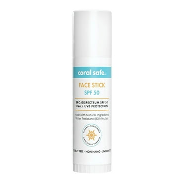 Reef Safe Sunscreen SPF 50 Facestick - Biodegradable, Hawaii & Mexico Approve, Zinc, Vitamin E, Oxybenzone & Octinoxate Free, Water Resistant, Natural Ingredients, Made in USA by Coral Safe