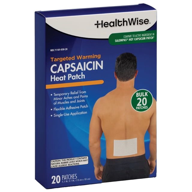 Parche térmico con capsaicina HealthWise, 20 unidades, 13 x 18 cm