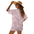 thumbnail image 2 of FKEKYI Women's Short Set 2 Piece Summer Outfits Open Front Shirt Top & Shorts with Elastic Waistband Daisy Flower Pink Plaid Print Soft Beachwear Causal Lounge Set Resort Wear, L, 2 of 7