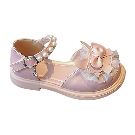 Otqutp Toddler Girls Beaded Strap Sandals Kids Buckle Ankle Closed Toe Bow Lace Princess Shoes Formal Wedding Elegant Sandals