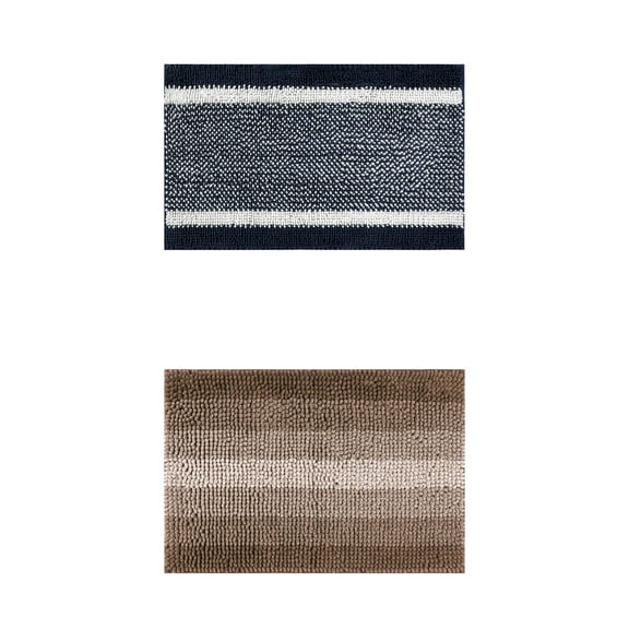 Unique Bargains 2 Pcs Chenille Soft Plush Shaggy Bathroom Rug Coffee/Blue 20" x 32"