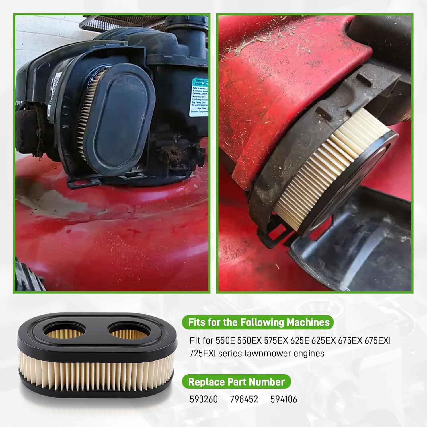 593260 Air Filter & 594106 Cover Replacement Parts Compatible With 650EXI 675EXI 625E Lawn Mower 104M05 103M02 09P702 093J02 Engines