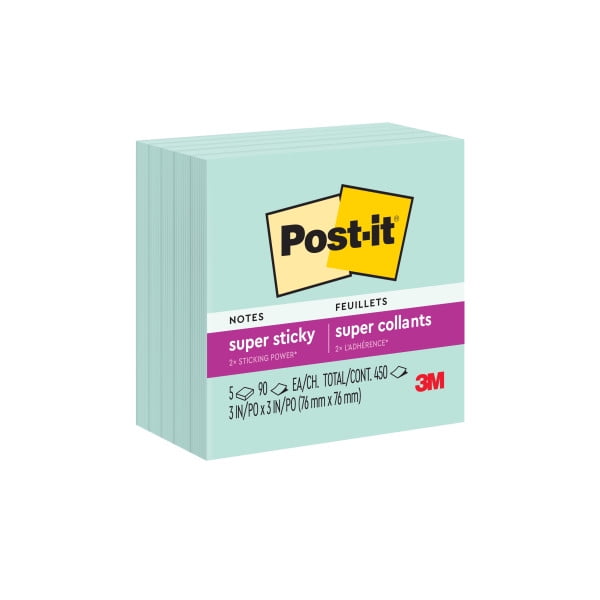 Post-it Super Sticky Notes, 3 in x 3 in (76 mm x 76 mm), Mint Green