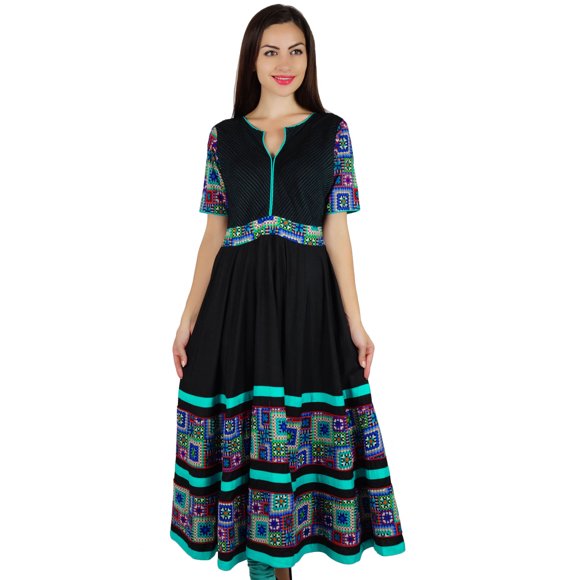 Bimba Robe Bohème Chic Noire pour Femmes, Kurta Kurti Ethnique de Designer, Vêtements Indiens Personnalisés