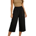 thumbnail image 2 of SwiftWear Womens Cotton Capri Pants Casual Wide Leg Elastic Waist Summer Lightweight Cropped Loose Pants with Pockets, 2 of 6