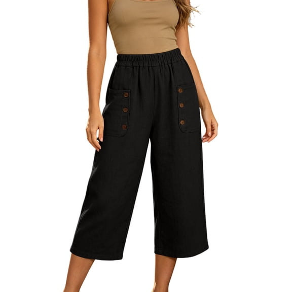 Luvrsol Capris Pants for Women Plus Size Wide Leg Cropped Pant with Pockets High Waist Relaxed Fit S-3XL