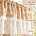 thumbnail image 6 of Plaid Lace Cafe Curtain, Polyester Cafe Curtain with Rod Pocket, Small Window Treatment for Privacy and Soft, for Farmhouse Kitchen, Laundry Area and Small, Beige, 9.84 x 8.66 x 1.18 in, 1 Piece, 6 of 10