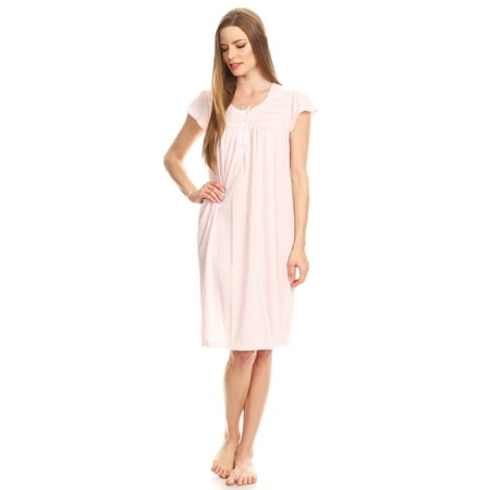 100126 Womens Nightgown Sleepwear Pajamas - Woman Sleeveless Sleep Dress Nightshirt Pink M