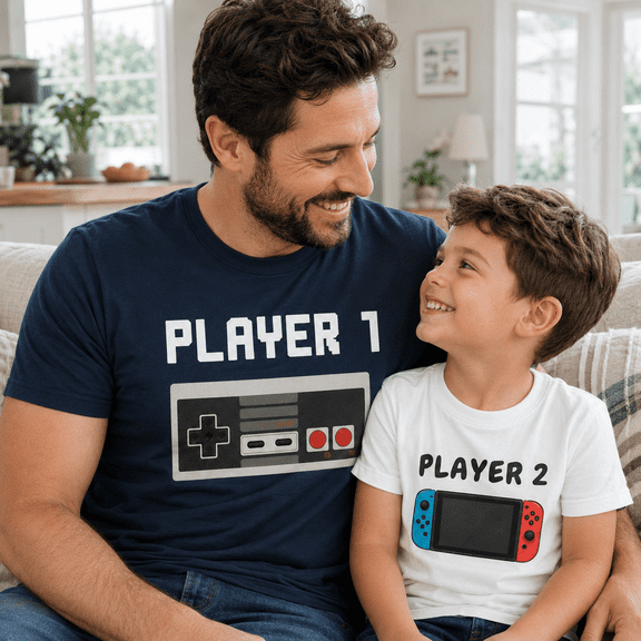 Player 1 Player 2 Matching Gaming Shirts, Dad And Son Gamer Shirts, Father Son Matching Outfit, Video Game Family Tee