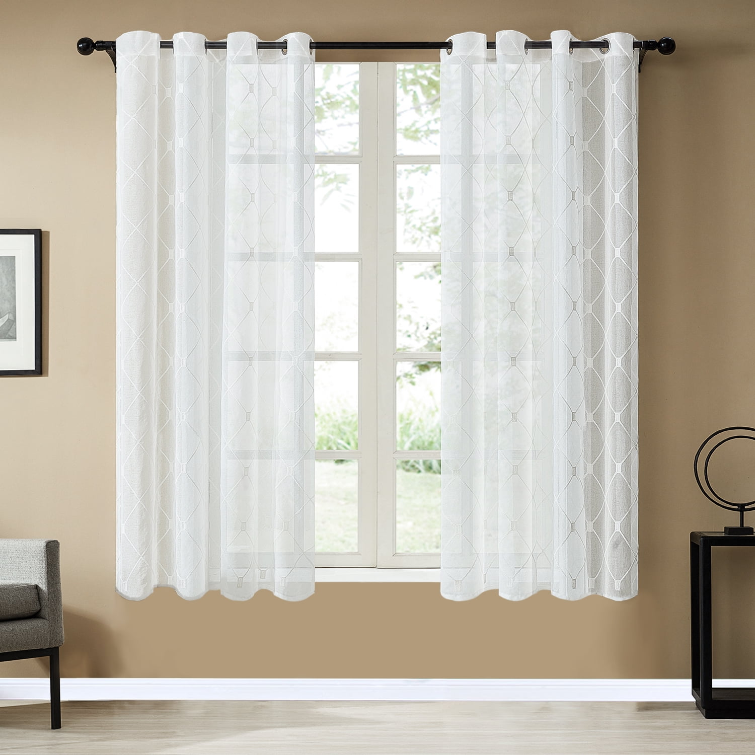 2 Pack Fully Stitched Sheer Window Curtain Drapes Panel Treatment 60"x84" White 