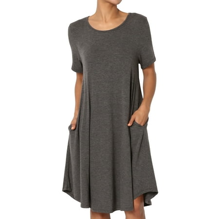 - TheMogan Women's PLUS Short Sleeve Trapeze Jersey Knit Pocket T-Shirt Dress