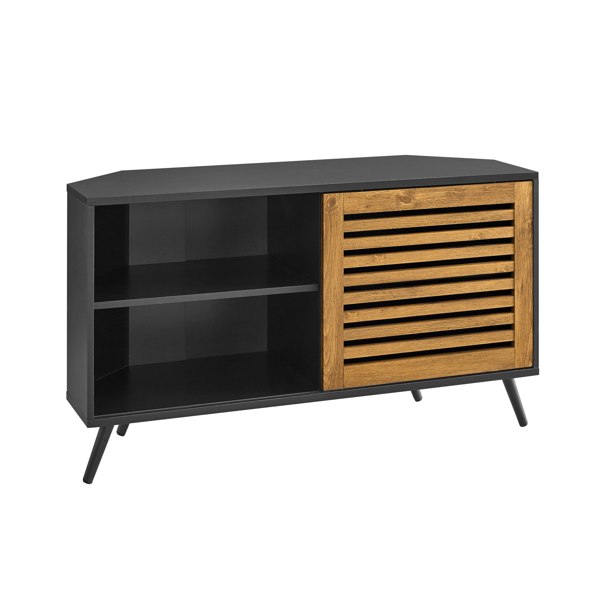 Manor Park Contemporary Boho Sliding Door Corner TV Stand, Black