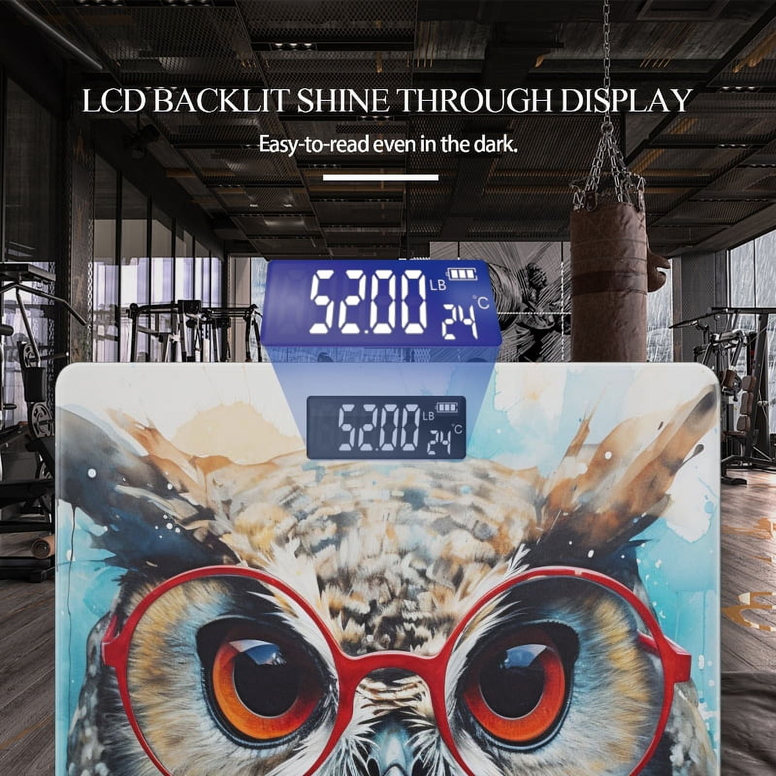 Digital Bathroom Scale with Large LCD Display,High Capacity Scale 400 lbs High Precision body fat scale-Cute Owl Bird With Glasses Watercolor