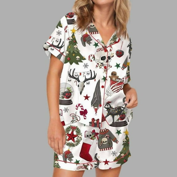 Gothic Holiday Pajama Set for Women | Skull and Tree Print Sleepwear