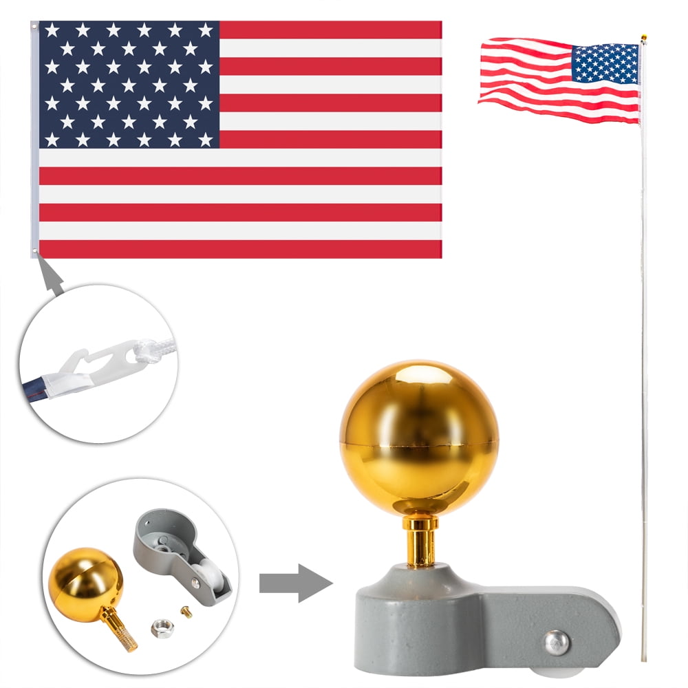 Outdoor Sectional American Flag Pole Kit, USA Flag with 25ft Aluminum Pole, 3x5 American Flags, No Tangle and Free Spinning, Residential Yard Commercial Telescoping Flagpole Kit, JA2815
