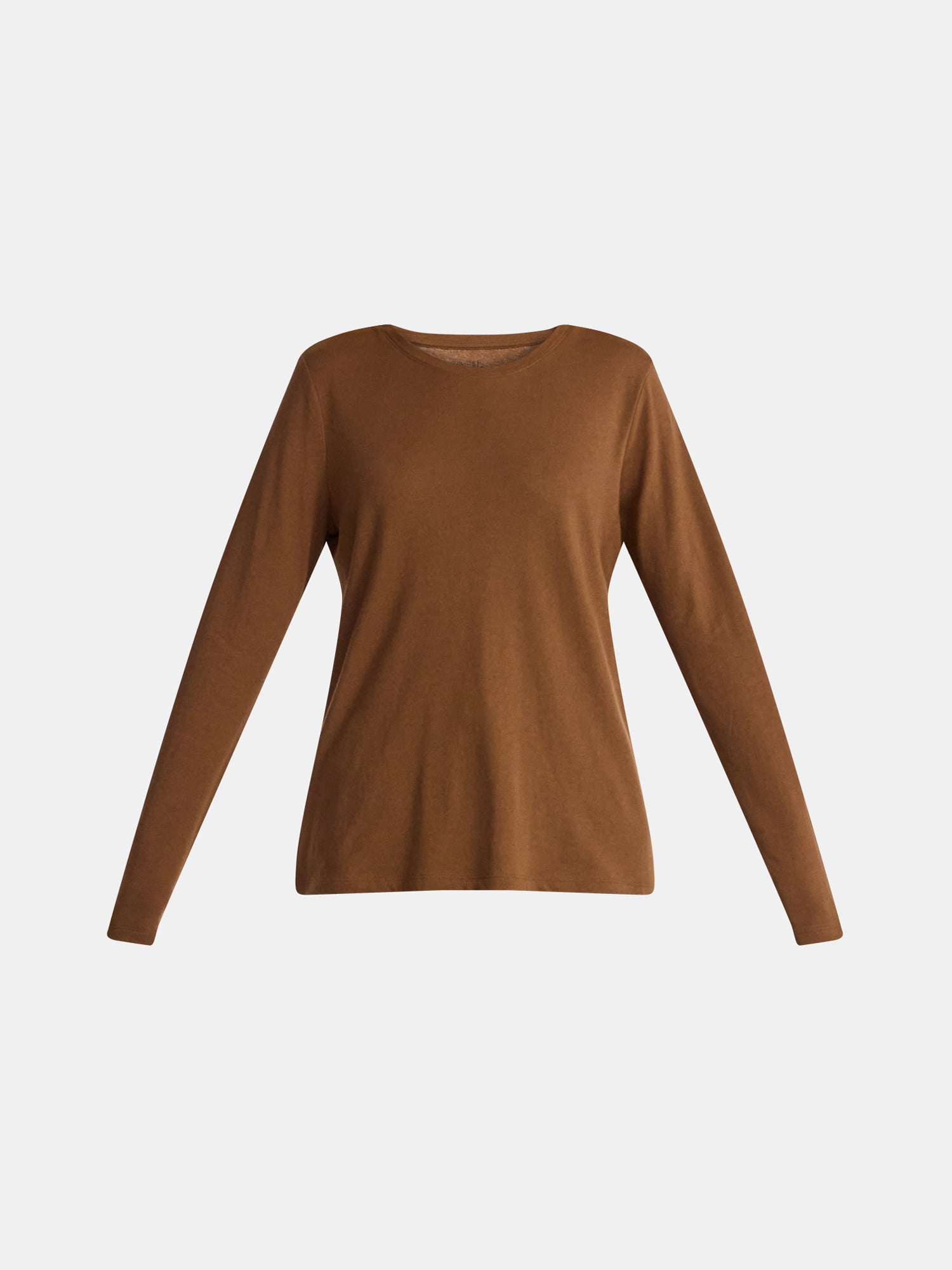 Time and Tru Women's Cotton Crewneck Tee with Long Sleeves, Sizes XS-XXXL