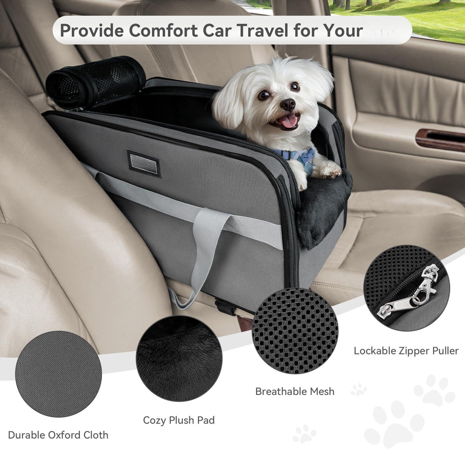 Multipurpose Center Console Dog Car Seat  Airline Approved Carrier With Safety Tether And Pockets Portable Cat Seats For Small Dogs Cats Up To 9 Lbs (deep Grey)