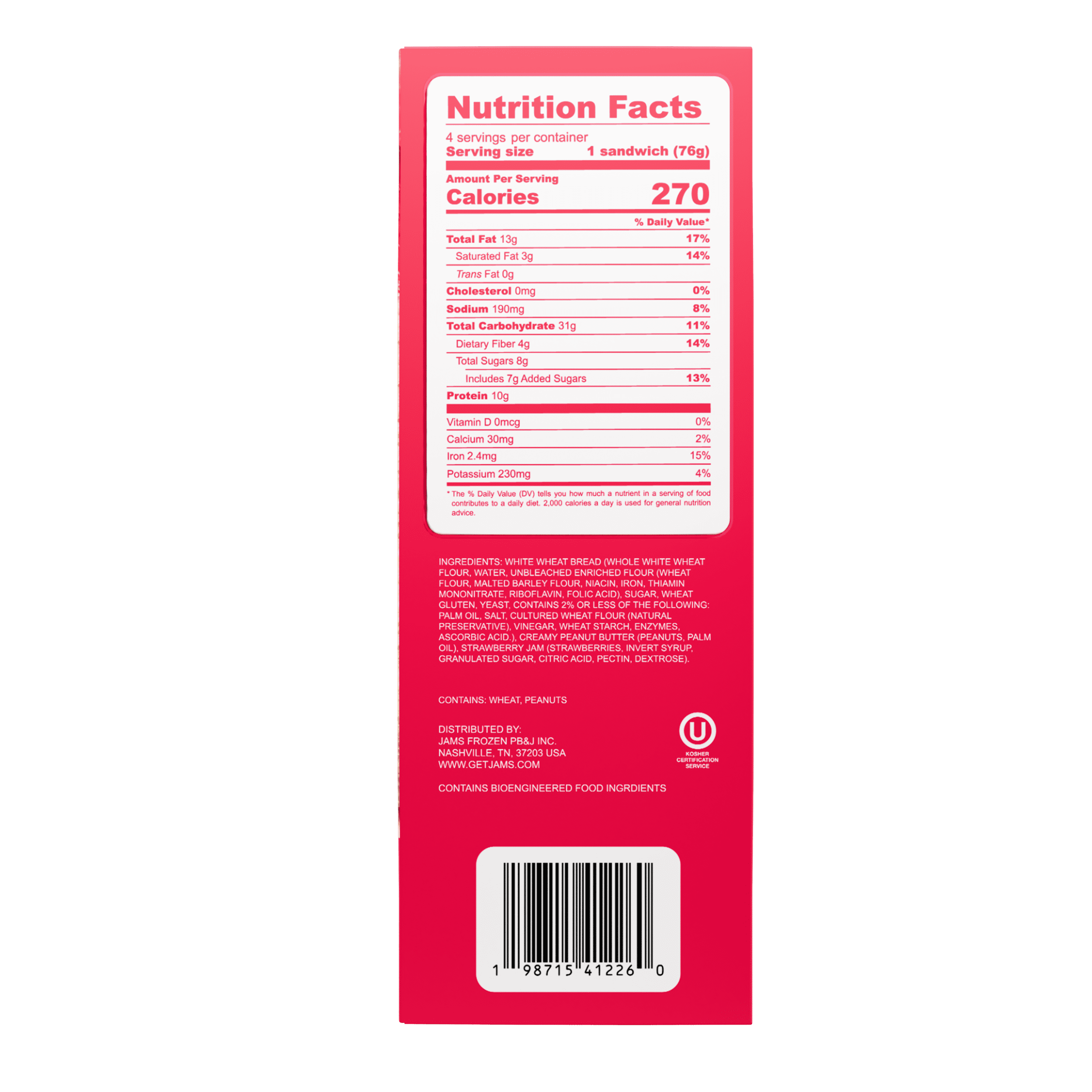 Jams Strawberry Protein 10g Peanut Butter & Jelly Frozen Sandwiches 4 Count, 10.7 Oz