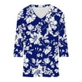 thumbnail image 4 of Plus Size Summer Tops 2023 Women Fashion Printed T-shirt 3/4 Sleeves Blouse V-Neck Casual Tunic Up to 65% off, 4 of 5