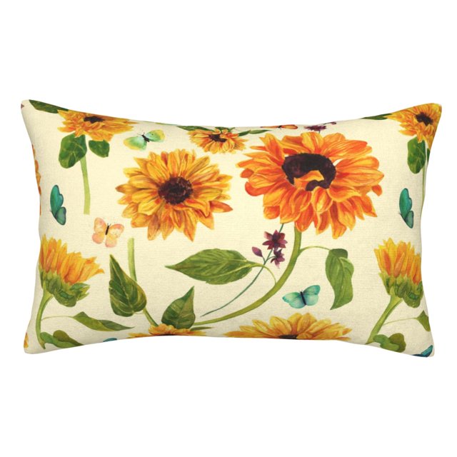 Fotbe Sunflowers And Butterflies Funda de Almohada Decorativa Estilo Occidental, Lujo en Algodón, Fundas para Almohadas King, Cojín Estampado para Decoración del Hogar-14"x20"