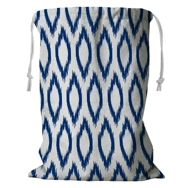 HATIART Blue White Ikat Traditional Fabric Storage Basket Laundry Bag