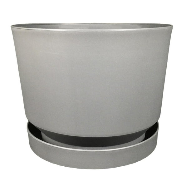 Maceta 30cm Moderna Minimalista Interior Exterior con Plato gris Elly Decor MCA01WH-30CMCPLT