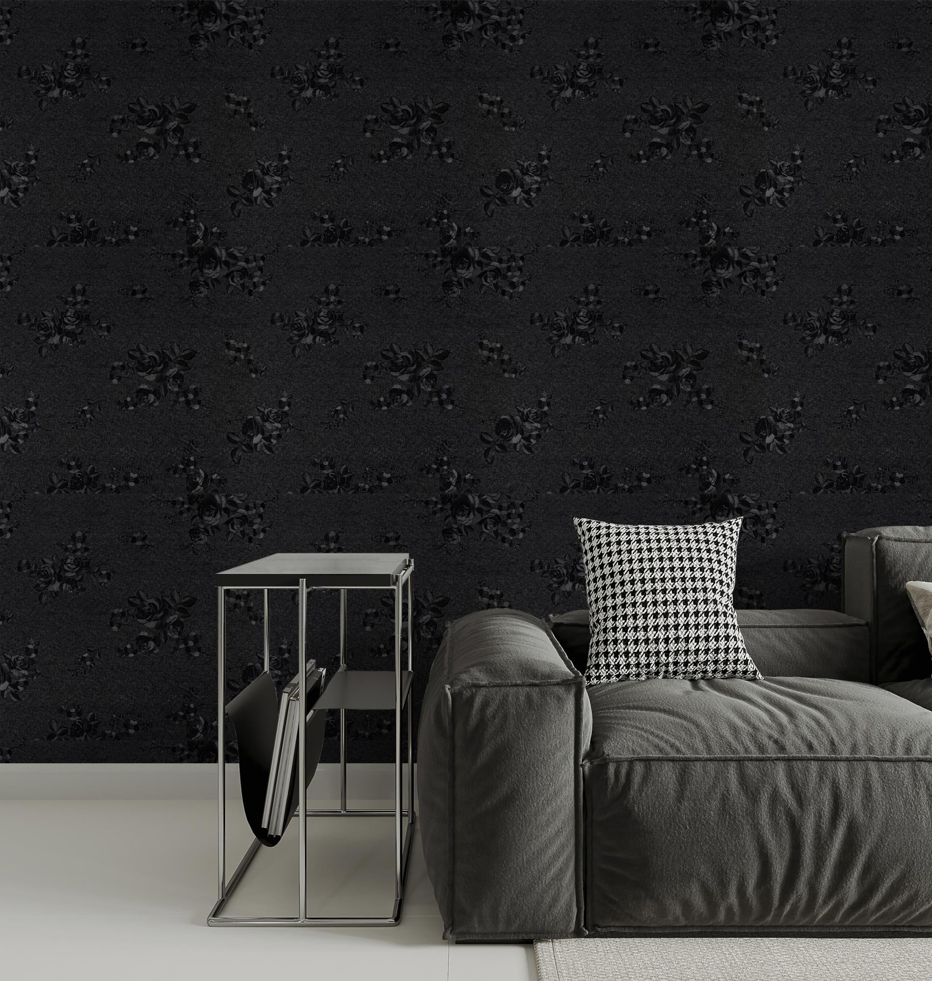UMIGGEE Black Wallpaper 17.7-in x 118-in Embossed Rose Self Adhesive Wall Paper Gray Peel and Stick Wallpaper Vinyl Contact Paper for Home Decoration Cabinet Furniture Renovation