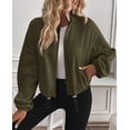 thumbnail image 3 of PRETTYGARDEN Womens Zip Up Fleece Cropped Sweatshirt Jacket Oversized Loose Soft Stand Collar with Drawstring Hem, Long Sleeve Casual Coat With Pockets, Fall Outfits Winter Clothing, 3 of 10