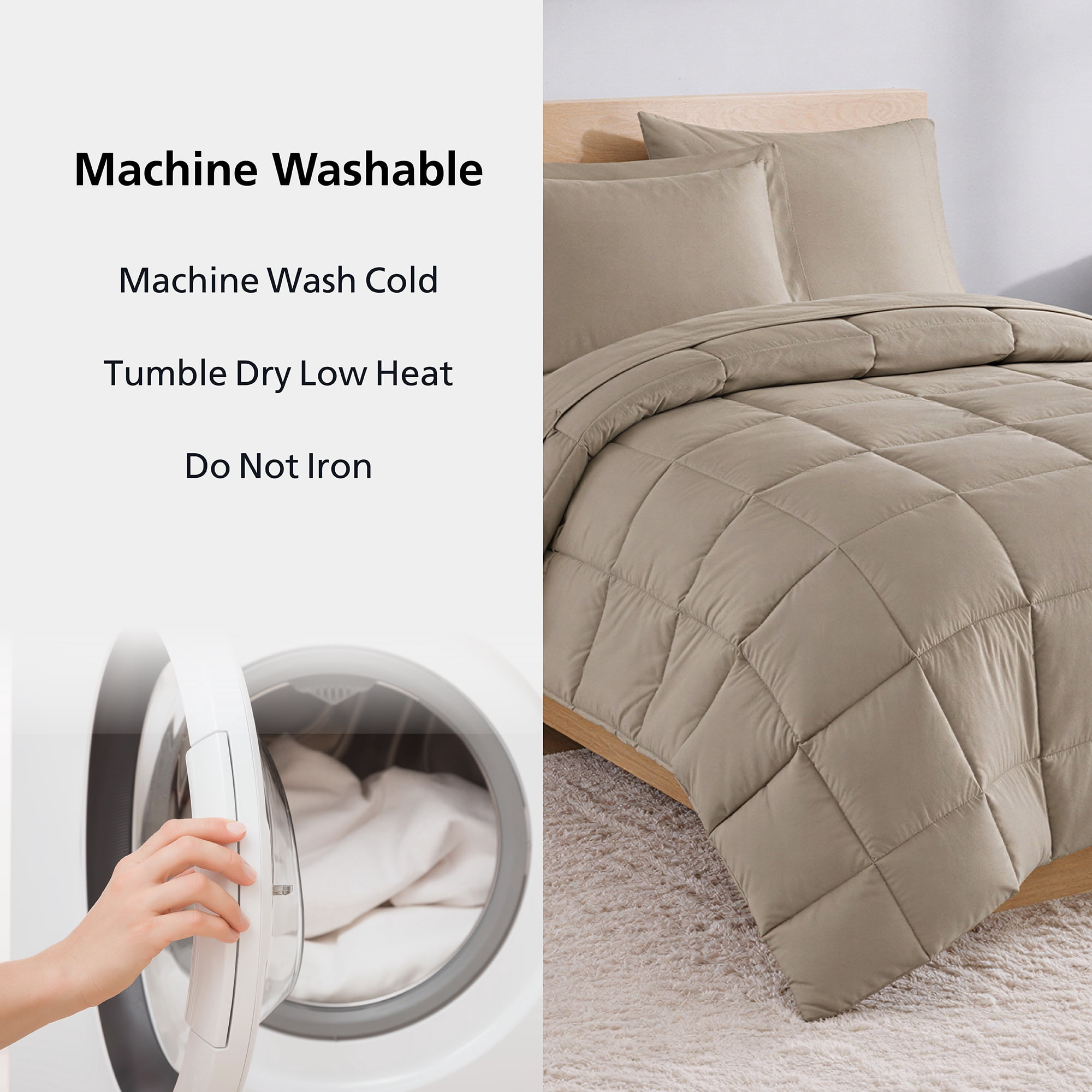 Mainstays All in One Down Alt Reversible Comforter and Sheet set- 5 Piece, Twin, Stone