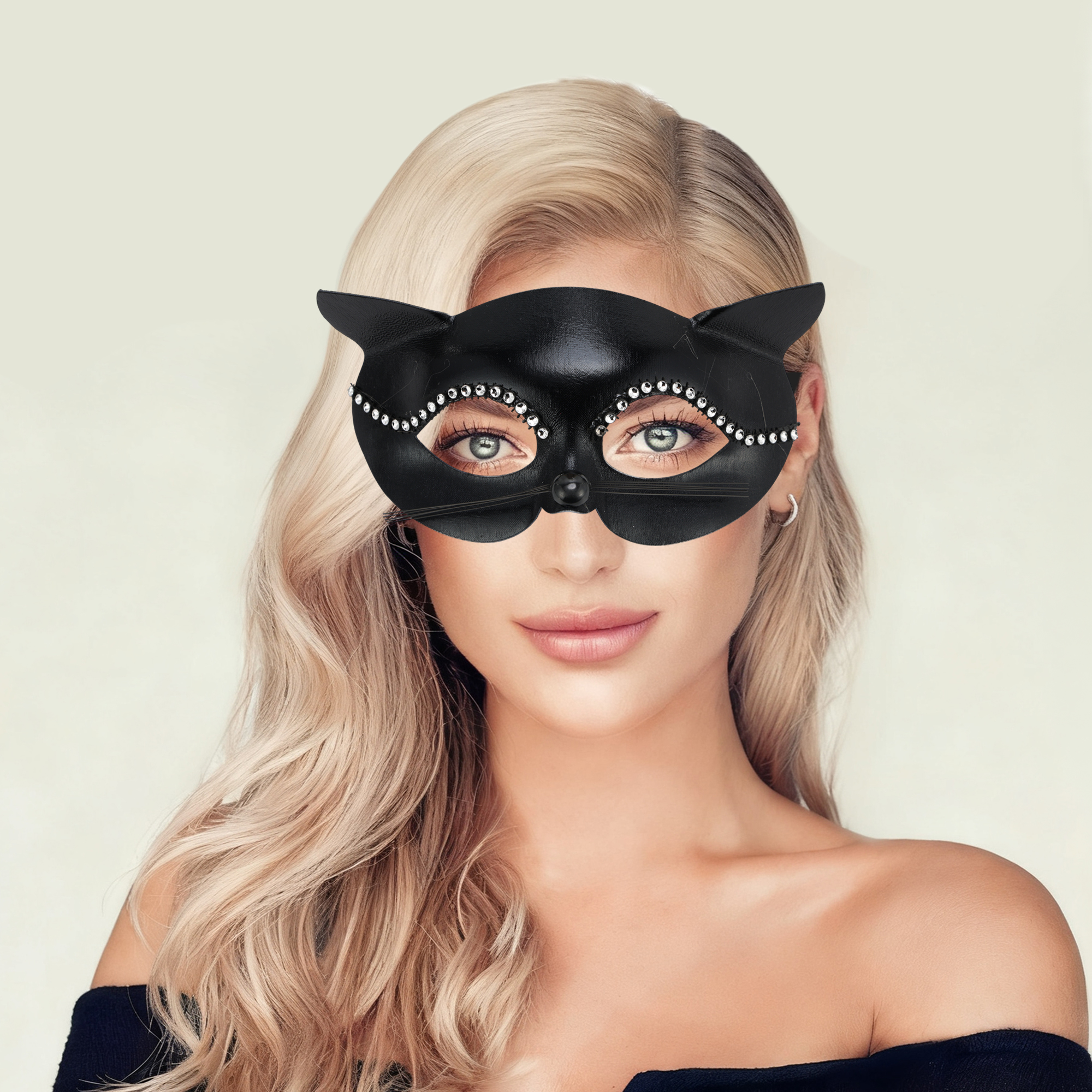Unique Bargains 1 Pack Cat Party Mask for Themed Events Black Pattern 2