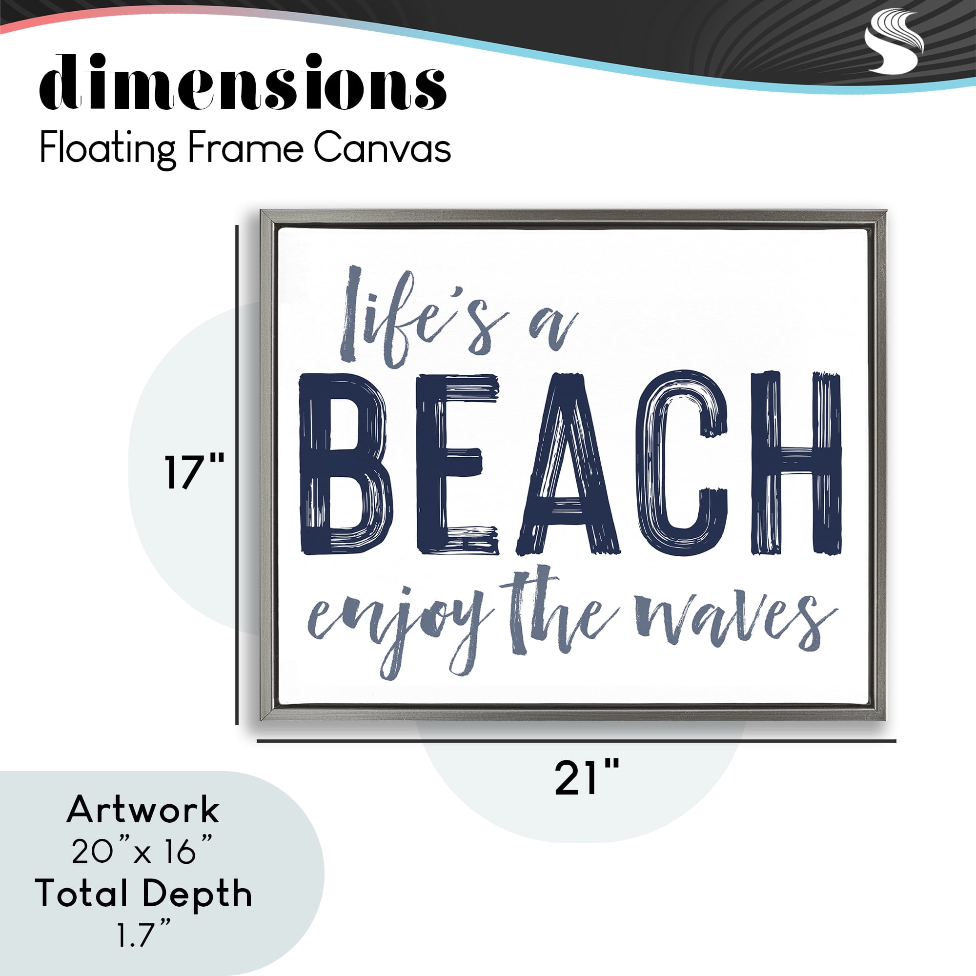 Summer Sentiment Enjoy Waves Gray Framed Floater Canvas Wall Art, design by Lettered and Lined