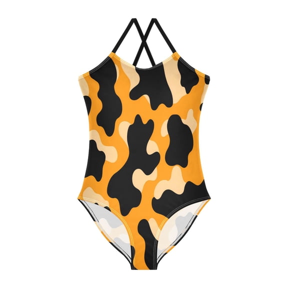 BZSMCE One-Piece Swimsuit with Crisscross StrapsOrange Cow Pattern