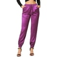 thumbnail image 1 of INSPIRE CHIC Women's Drawstring Elastic Waist Satin Joggers Magenta S, 1 of 8