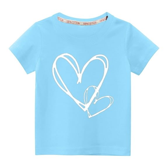 Odeerbi 3-10Y Toddler Boys Girls Cute Print Cotton T-shirt Summer Kids Fashion Cute Round Neck Print Short Sleeve Tops Baby Clothes Blue