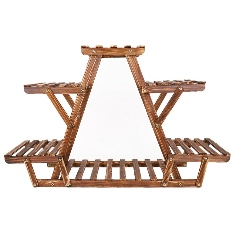  YYFANG Flower Stand, Black, 4PCS, Solid Wood, Triangular  Support, Stable, Environmentally Friendly : Patio, Lawn & Garden