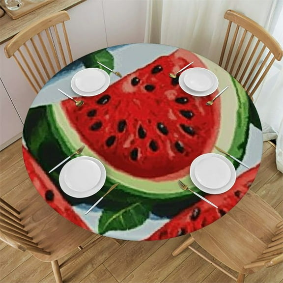Watermelon Cartoon Round Tablecloth with Elastic Fitted Tablecloth