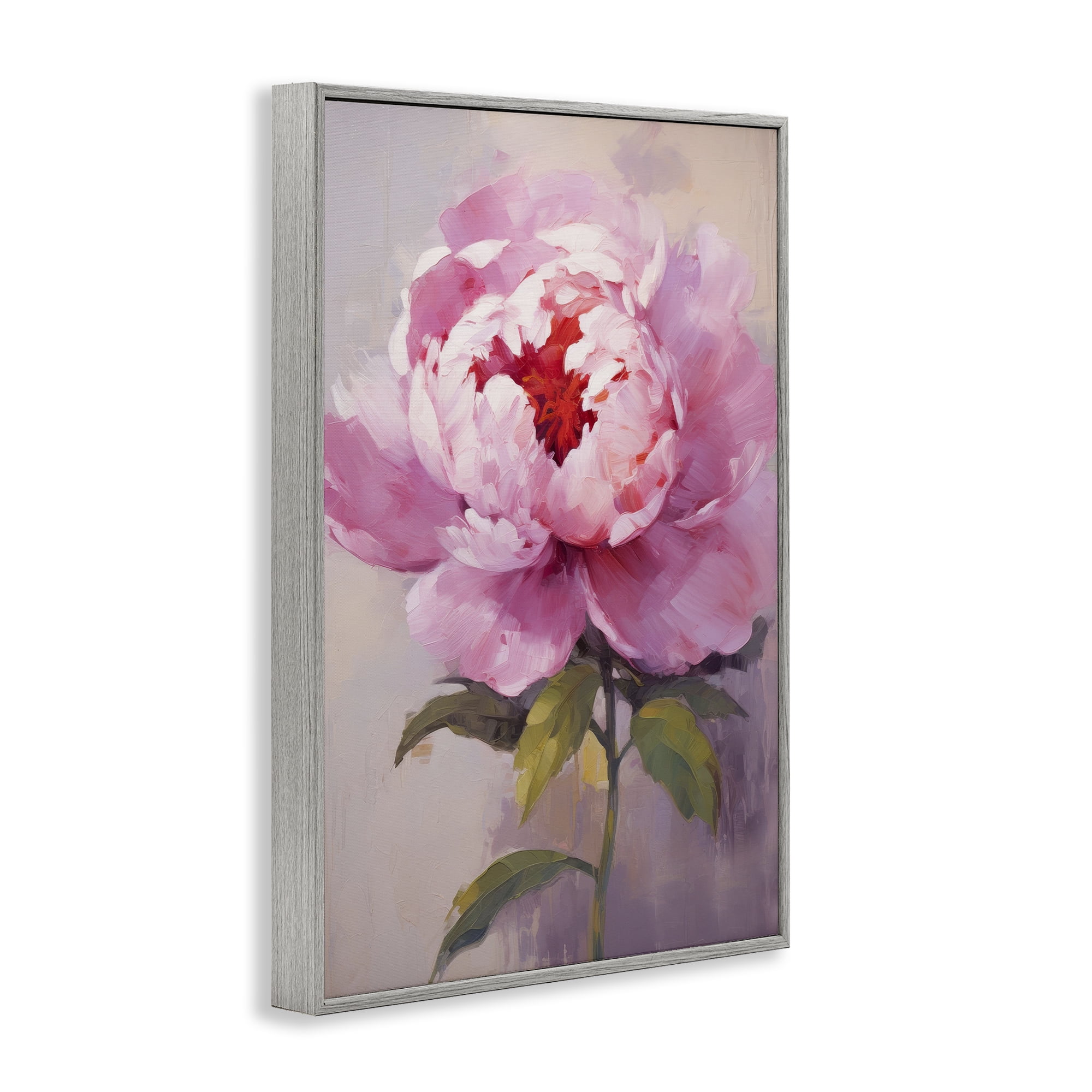 Stupell Industries Blush Pink Peony Botanical & Floral Painting Gray Framed Art Print Wall Art, 20 x 30