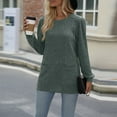 thumbnail image 2 of Jalioing Knitted Crochet Sweater for Women Solid Color Ruched Long Sleeve Round Neck Slim Pocket Knitwear Top (XX-Large, Army Green), 2 of 7