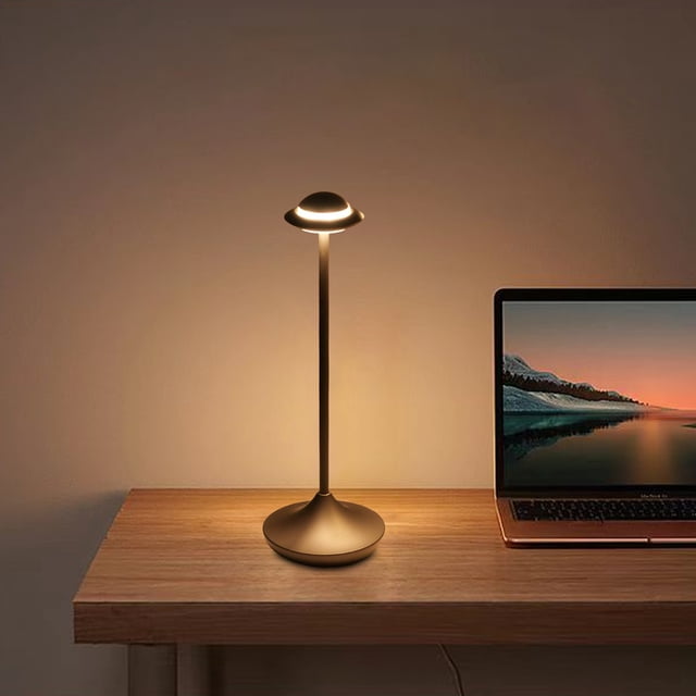 Lámpara de mesa táctil moderna | Luz nocturna de metal con diseño OVNI | Barra de luz suave LED | Brillo ajustable | Acabado dorado o gris | 12x4.33 pulgadas | Acento de decoración del hogar