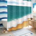 thumbnail image 5 of No Hook Shower Curtain with Built-in Rings - Teal Orange Beach Washable Waterproof Fabric Bathroom Curtains for Hotel,Rentals, 66 X 72 Inch Long , Abstract Watercolor Wave, 5 of 9