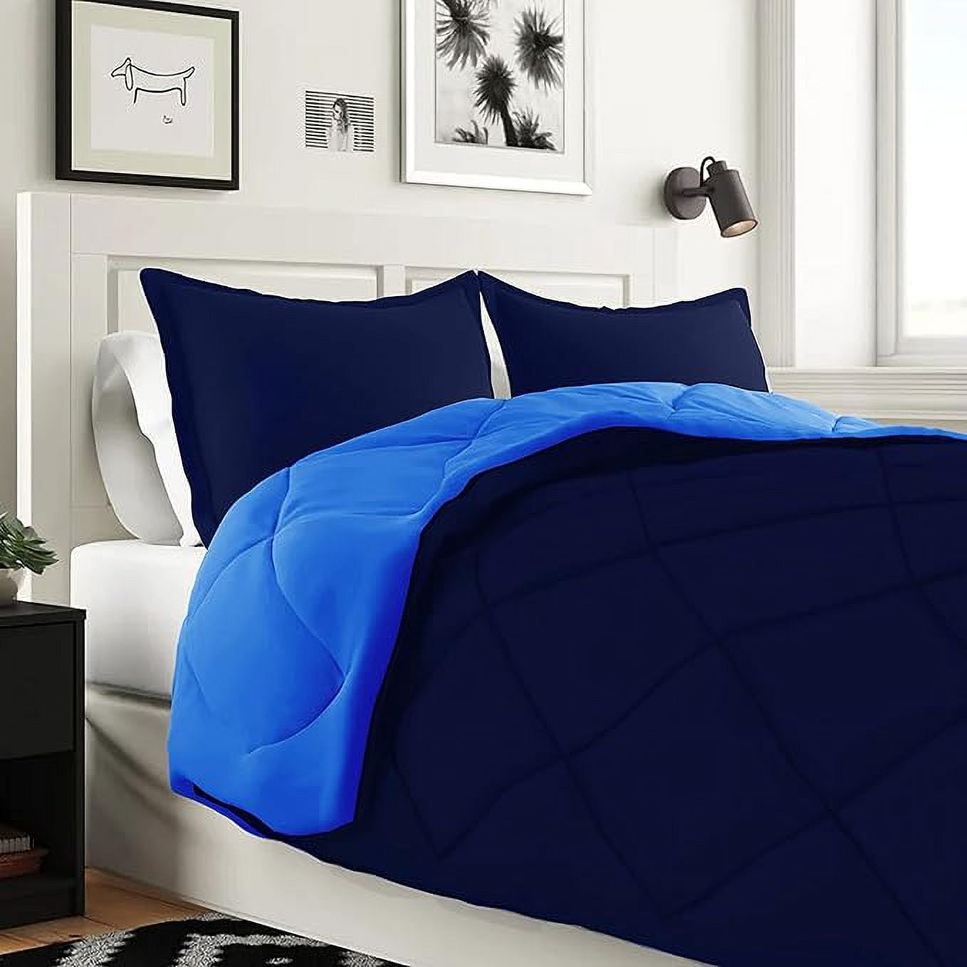 Elegant Comfort 7-Piece Bed-in-a-Bag Comforter & Sheet Set- Luxury 1500 Thread Count 7-Piece Cali King Size Bed-in-a-Bag, Cozy Bed Sheets and Comforter Set, Wrinkle and Stain Resistant, Navy/Aqua