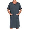 thumbnail image 2 of snilers Mens Nightgown Nightwear Comfy Short Sleeve V Neck Lounge Sleep Shirt Pajama Big and Tall Nightshirt with Pockets M, 2 of 6